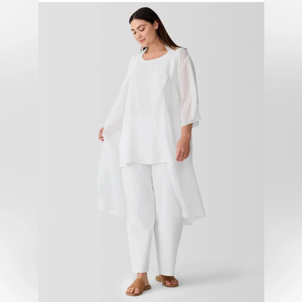 Eileen Fisher Sheer Silk Georgette High Collar Jacket in color Ivory - Picture 7 of 12